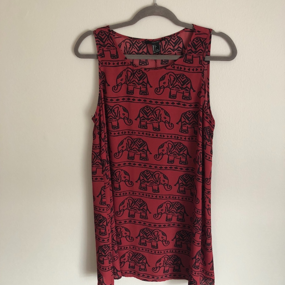 Forever 21 Elephant Print Tunic Dress Wine